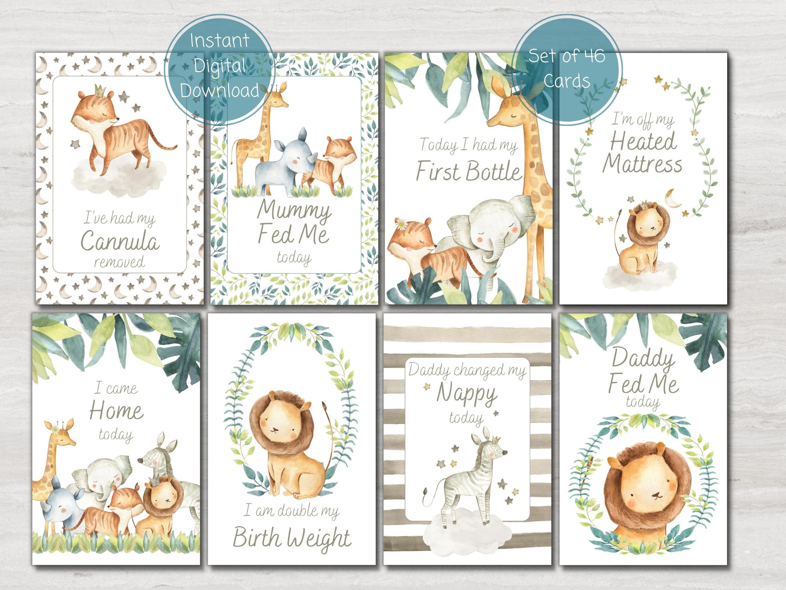 Safari Animal Preemie Baby NICU Milestone Cards, Baby Photo Prop, Baby ...