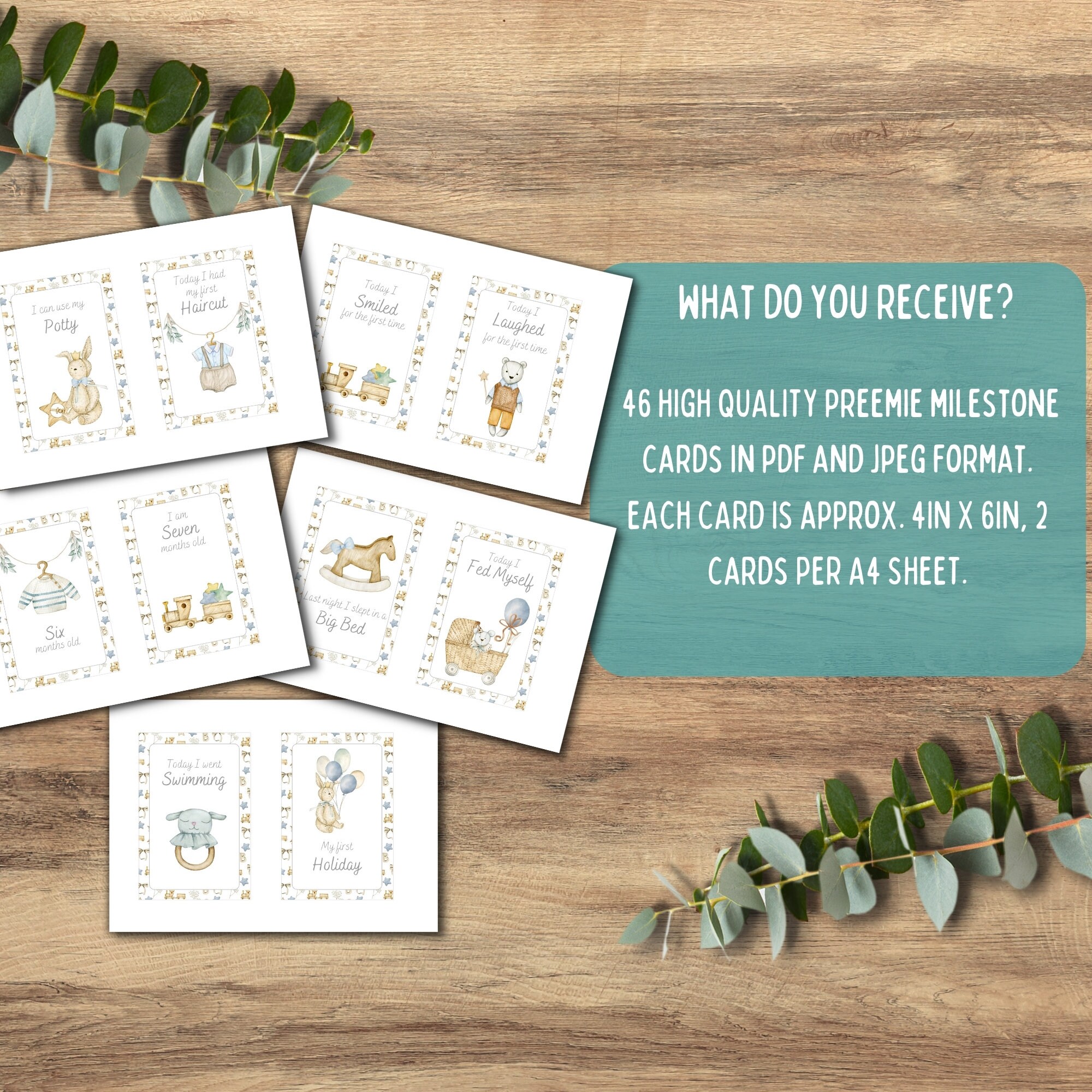 Baby Milestone Cards, Vintage Blue Boy Baby Shower Gift, Baby Keepsake ...