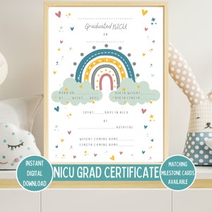 Certificat d'études supérieures de l'USIN, jalon imprimable pour bébé prématuré, accessoire photo arc-en-ciel de bébé, cadeau de retour à la maison, téléchargement numérique immédiat