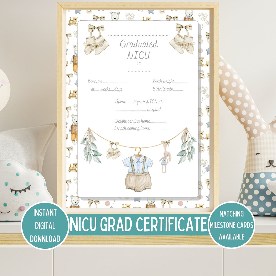 NICU Graduate Certificate, Vintage Blue Boy NICU Grad, Preemie Baby ...