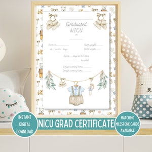 Certificat d'études supérieures de l'USIN, diplômé bleu vintage de l'USIN, jalon de l'USIN pour bébé prématuré, accessoire photo bébé, téléchargement numérique imprimable instantané