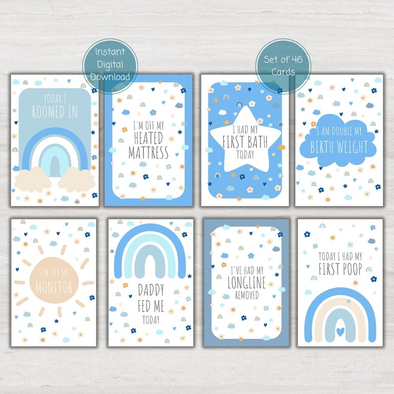 Preemie Baby NICU Milestone Cards, Baby Photo Prop, Premature Boy NICU ...