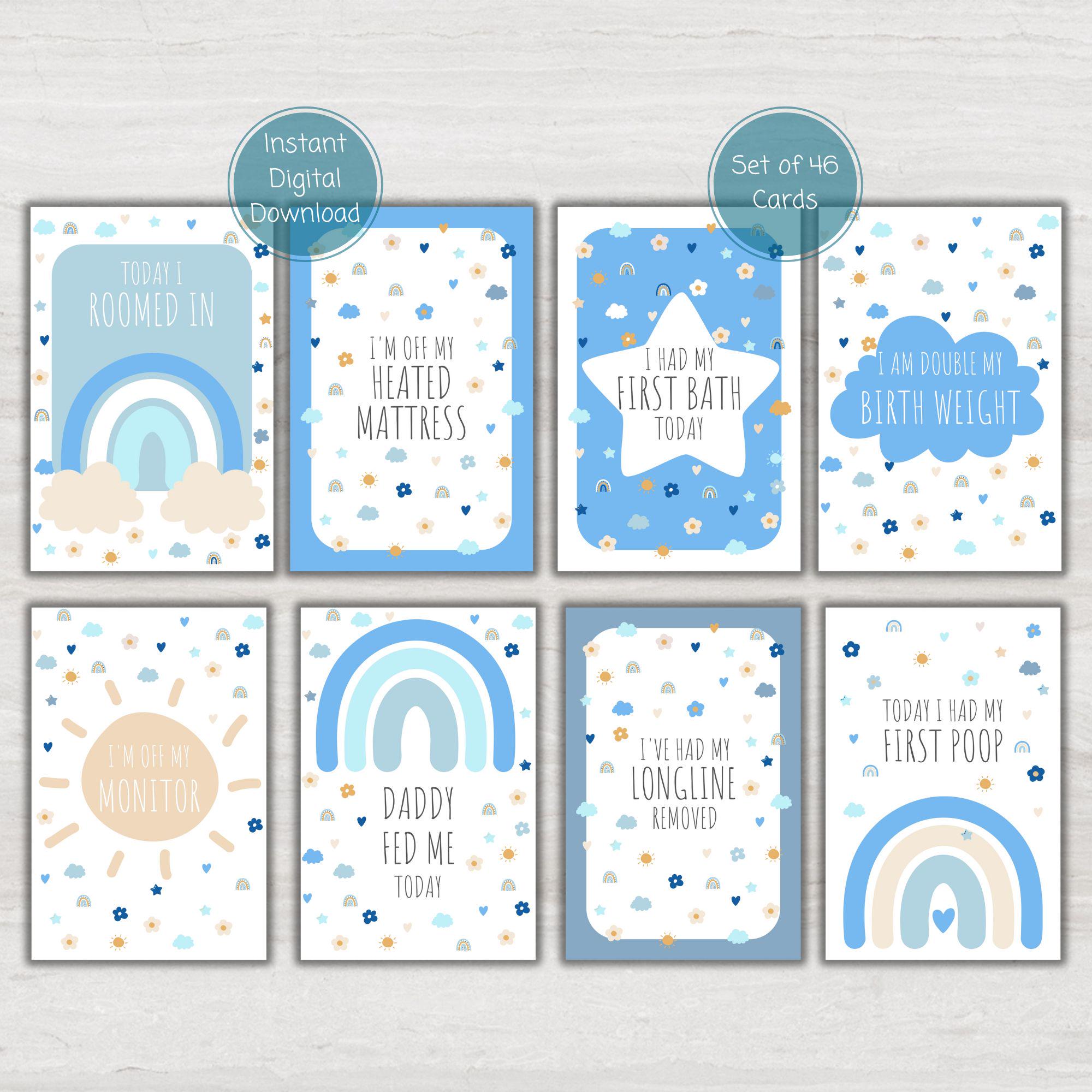 Preemie Baby NICU Milestone Cards, Baby Photo Prop, Premature Boy NICU ...
