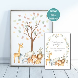 Alternative au livre d'or Safari Animal Baby Shower, arbre d'empreintes digitales, souvenir de shower de bébé éléphant de la jungle, téléchargement numérique instantané