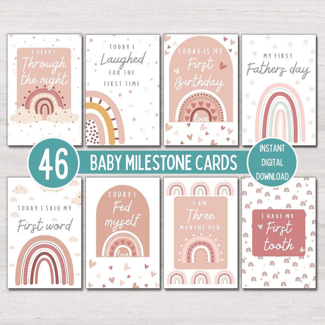 Pink Baby Milestone Cards, Boho Rainbow, Baby Shower Gift, NICU ...