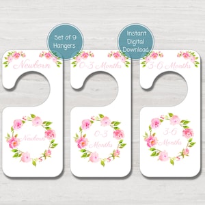 Baby Clothes Dividers, Pink Floral Botanical Wardrobe Dividers, Baby Girl Nursery Closet Organization, Printable Instant Digital Download