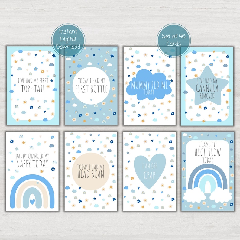 Preemie Baby NICU Milestone Cards, Baby Photo Prop, Premature Boy NICU ...