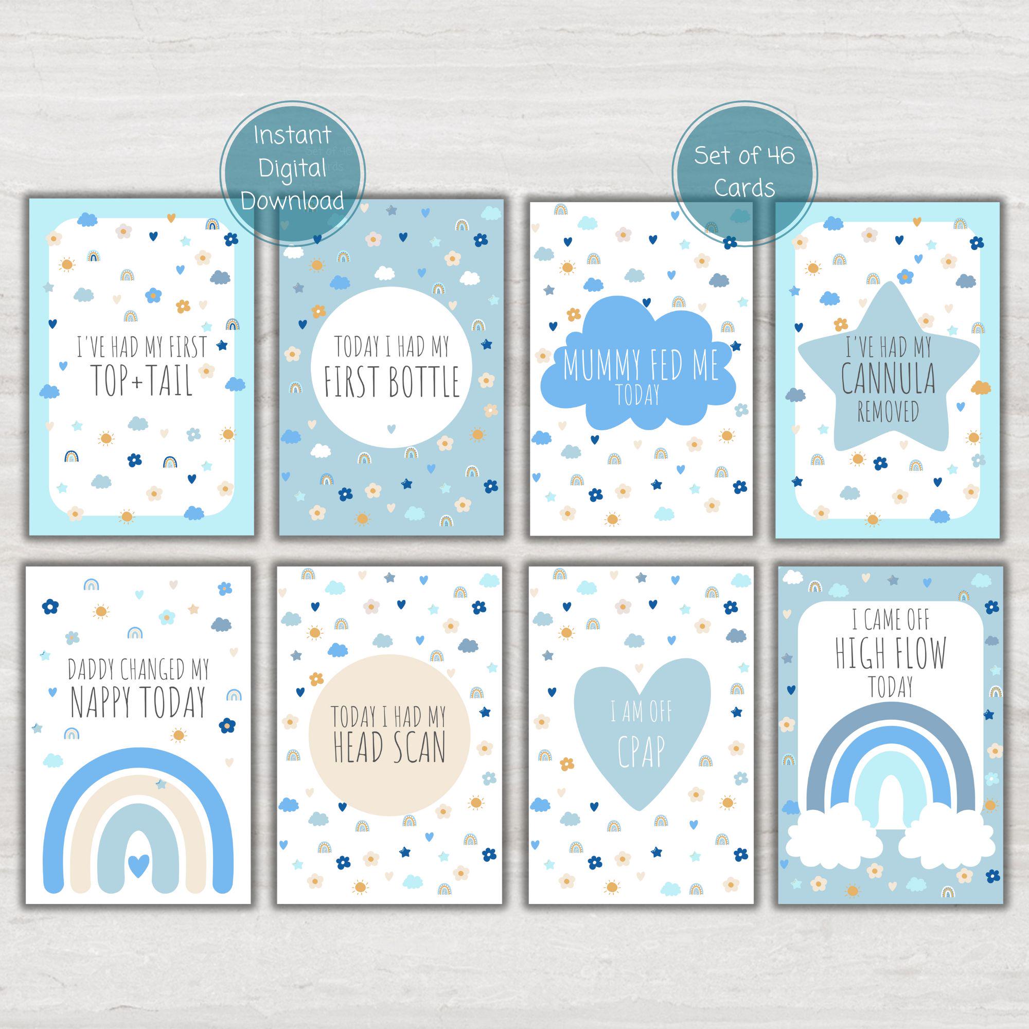 Preemie Baby NICU Milestone Cards, Baby Photo Prop, Premature Boy NICU ...