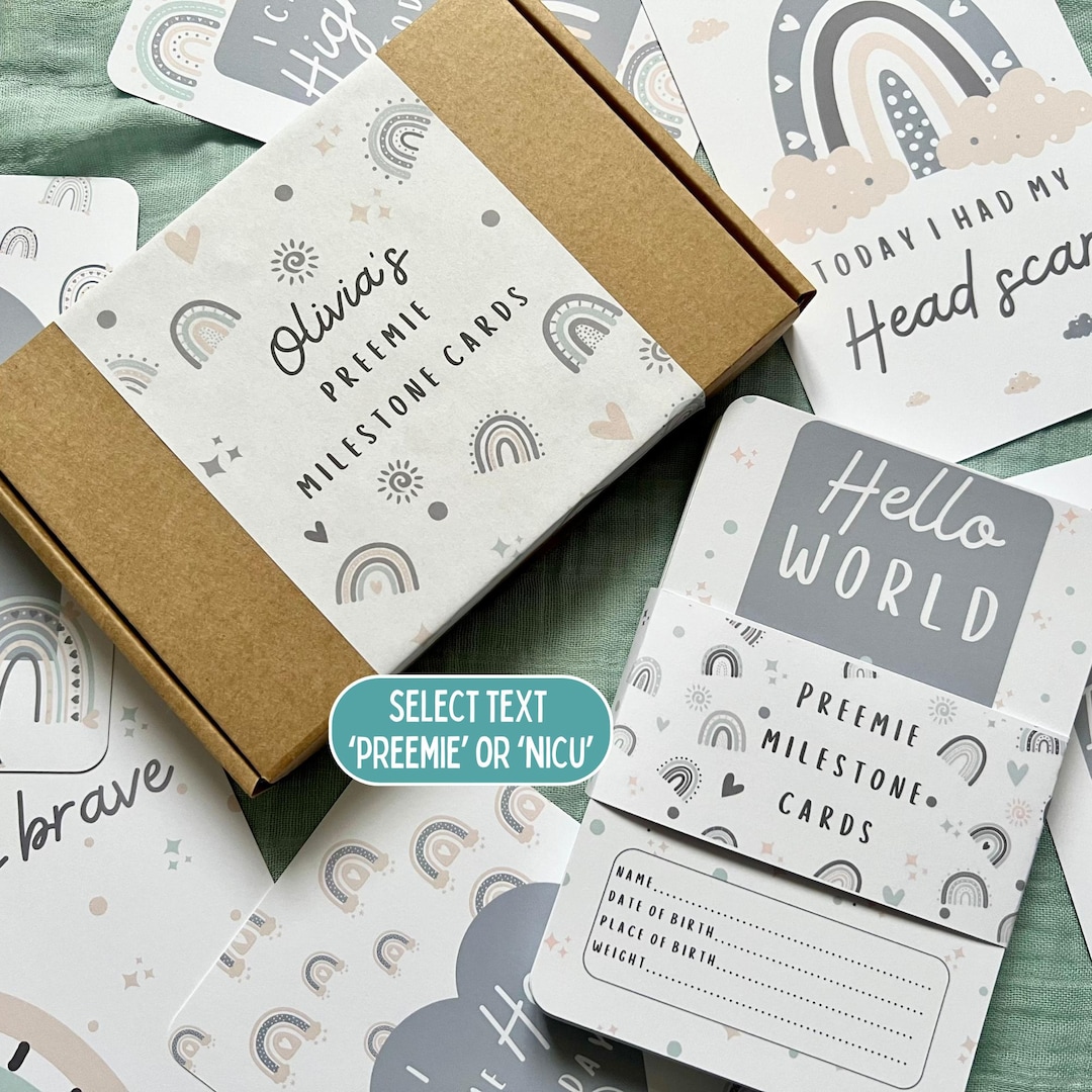 Preemie Baby NICU Milestone Cards in A Personalised Keepsake Gift Box ...