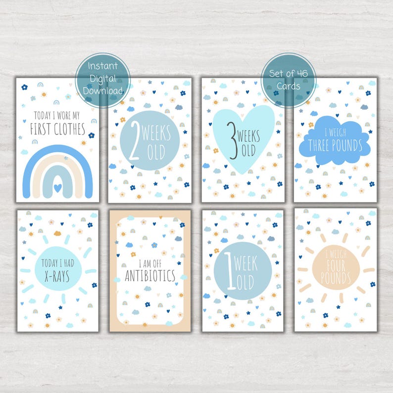 Preemie Baby NICU Milestone Cards, Baby Photo Prop, Premature Boy NICU ...