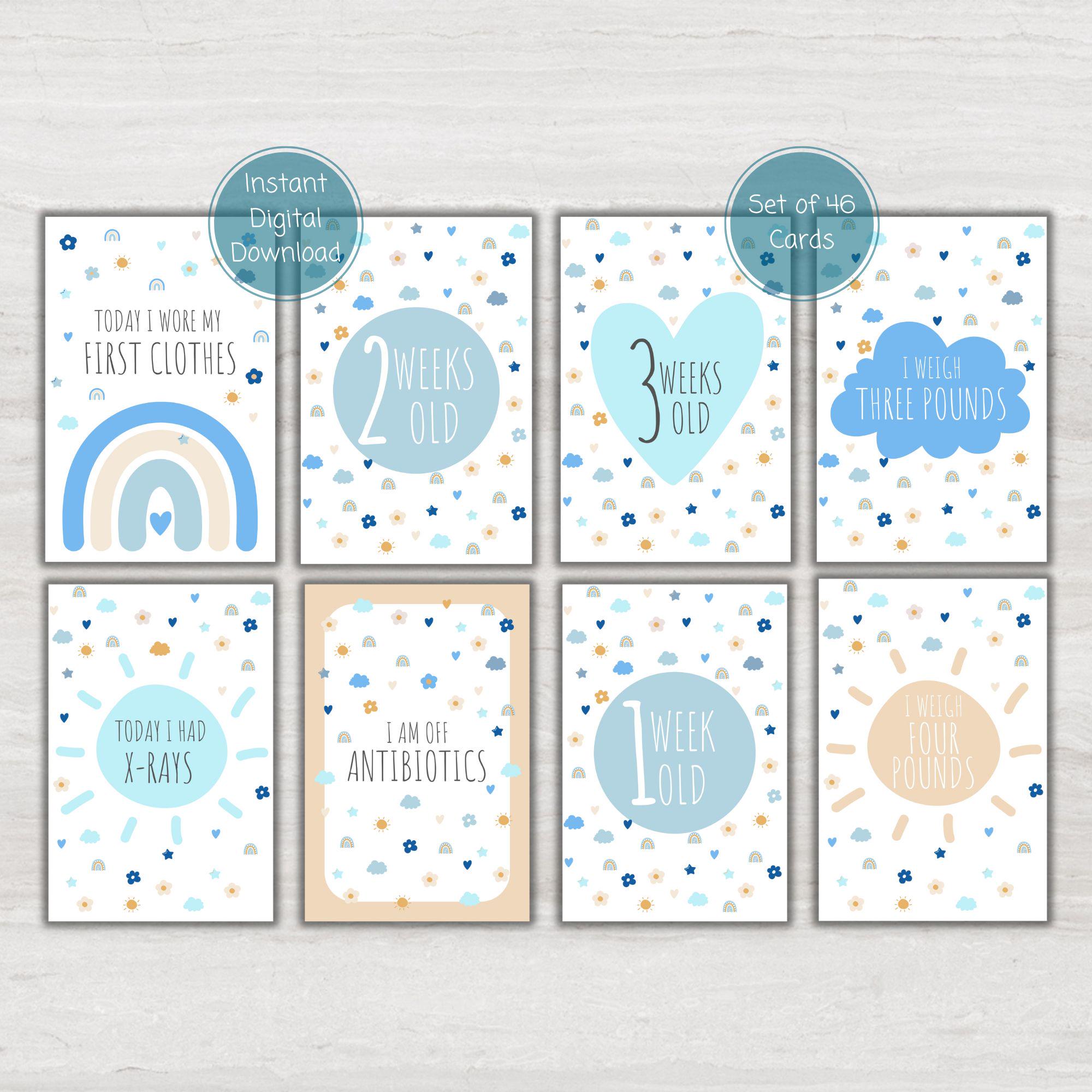 Preemie Baby NICU Milestone Cards, Baby Photo Prop, Premature Boy NICU ...