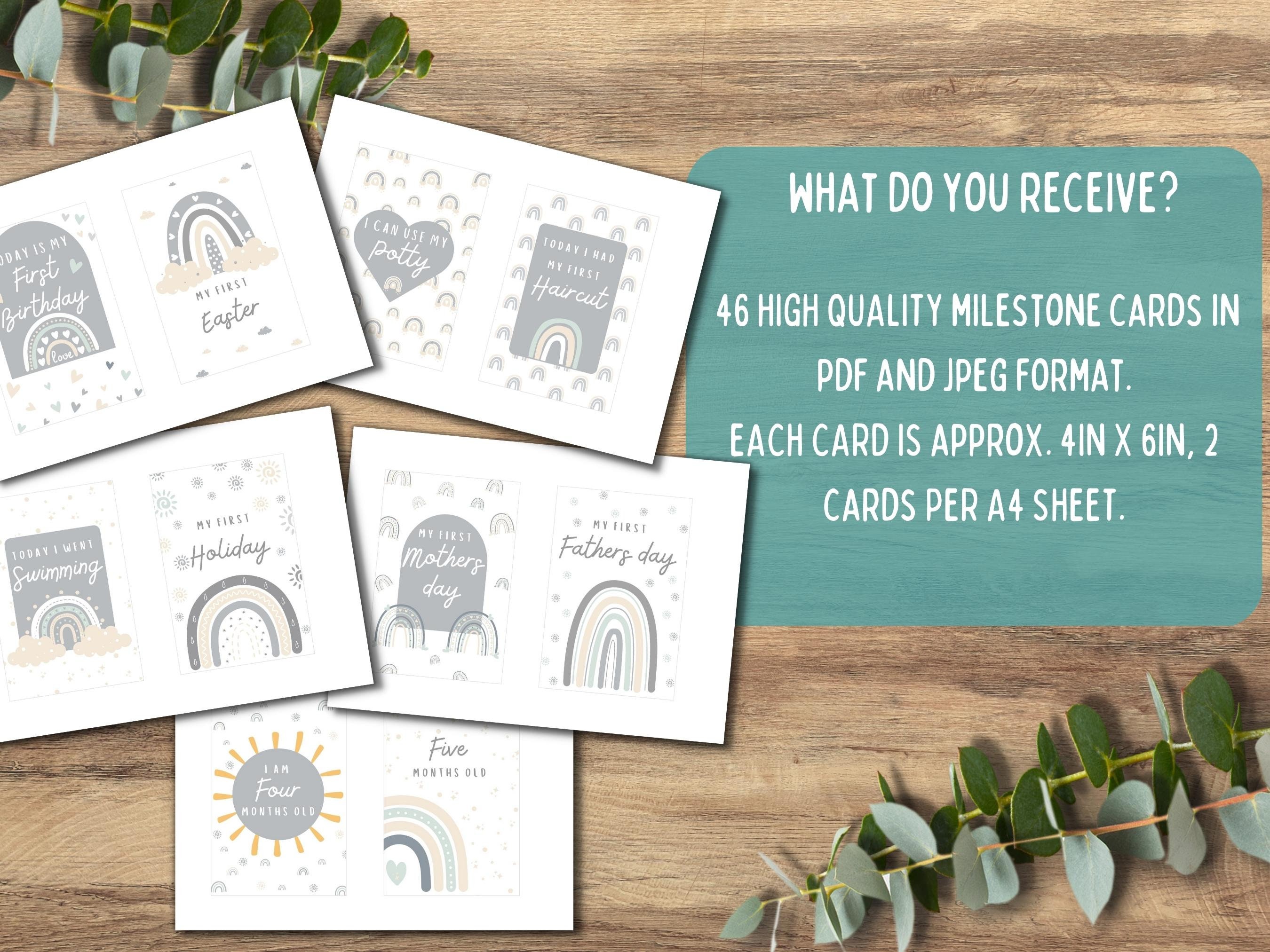 Personalised Baby Milestone Cards: Neutral Rainbow Theme Baby Photo ...