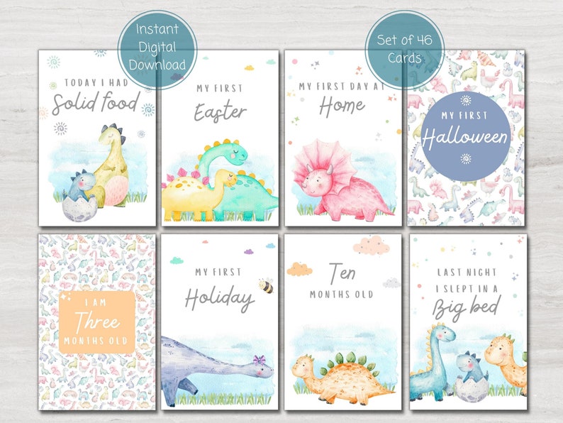 Dinosaur Baby Milestone Cards, Baby Shower Gift, Baby Keepsake Cards ...
