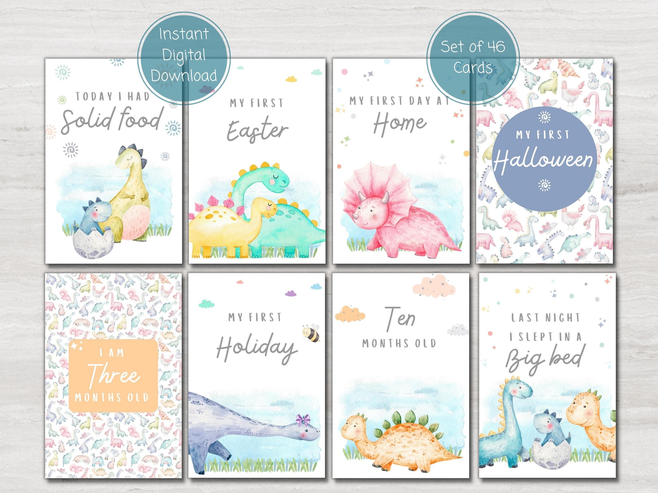 Dinosaur Baby Milestone Cards, Baby Shower Gift, Baby Keepsake Cards ...