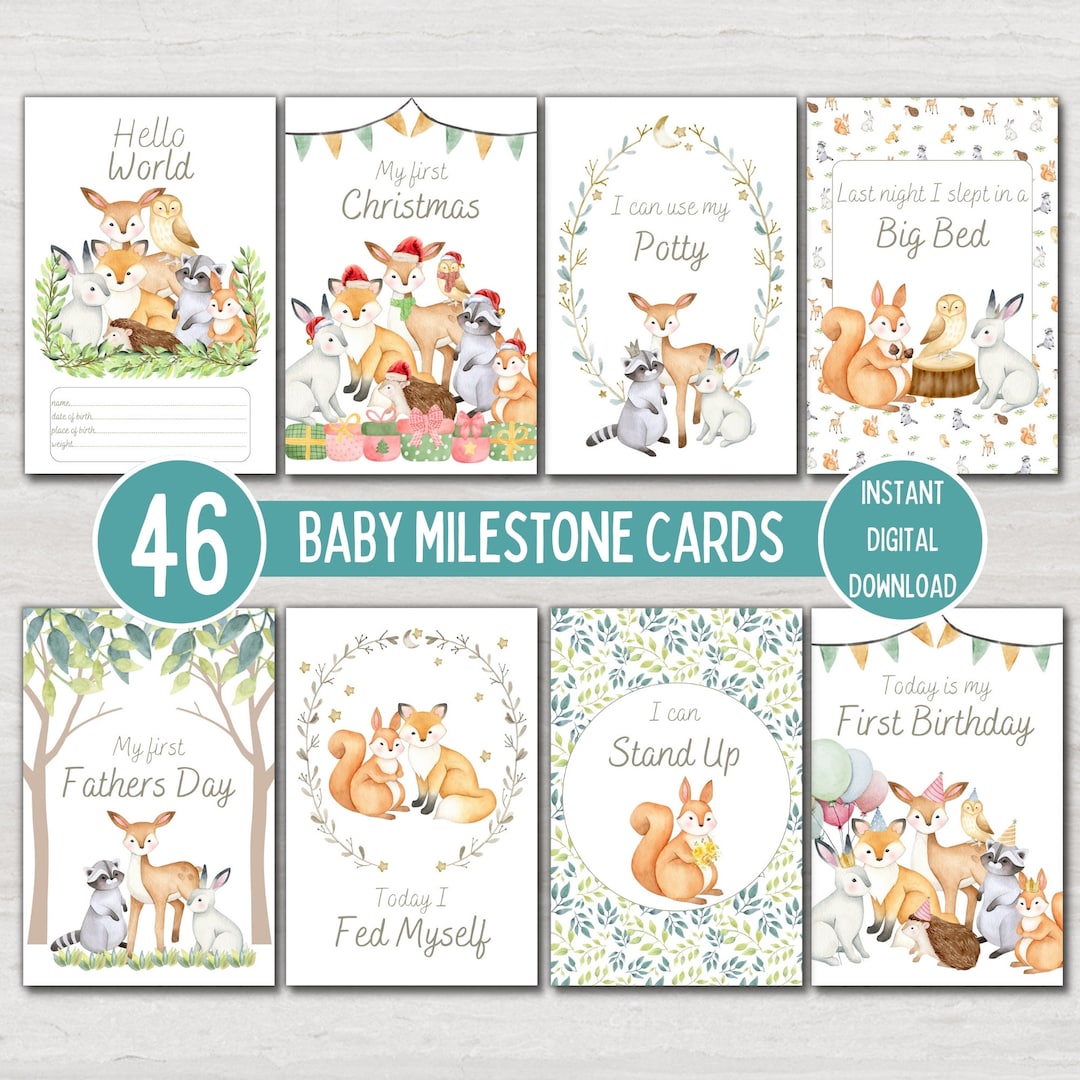 Woodland Animal Baby Milestone Cards, Baby Shower Gift, Baby Keepsake ...