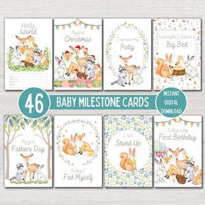 Cartes d'étape importante pour bébé animal de la forêt, cadeau de baby shower, cartes souvenir de bébé, étapes importantes de l'USIN, téléchargement numérique imprimable instantané