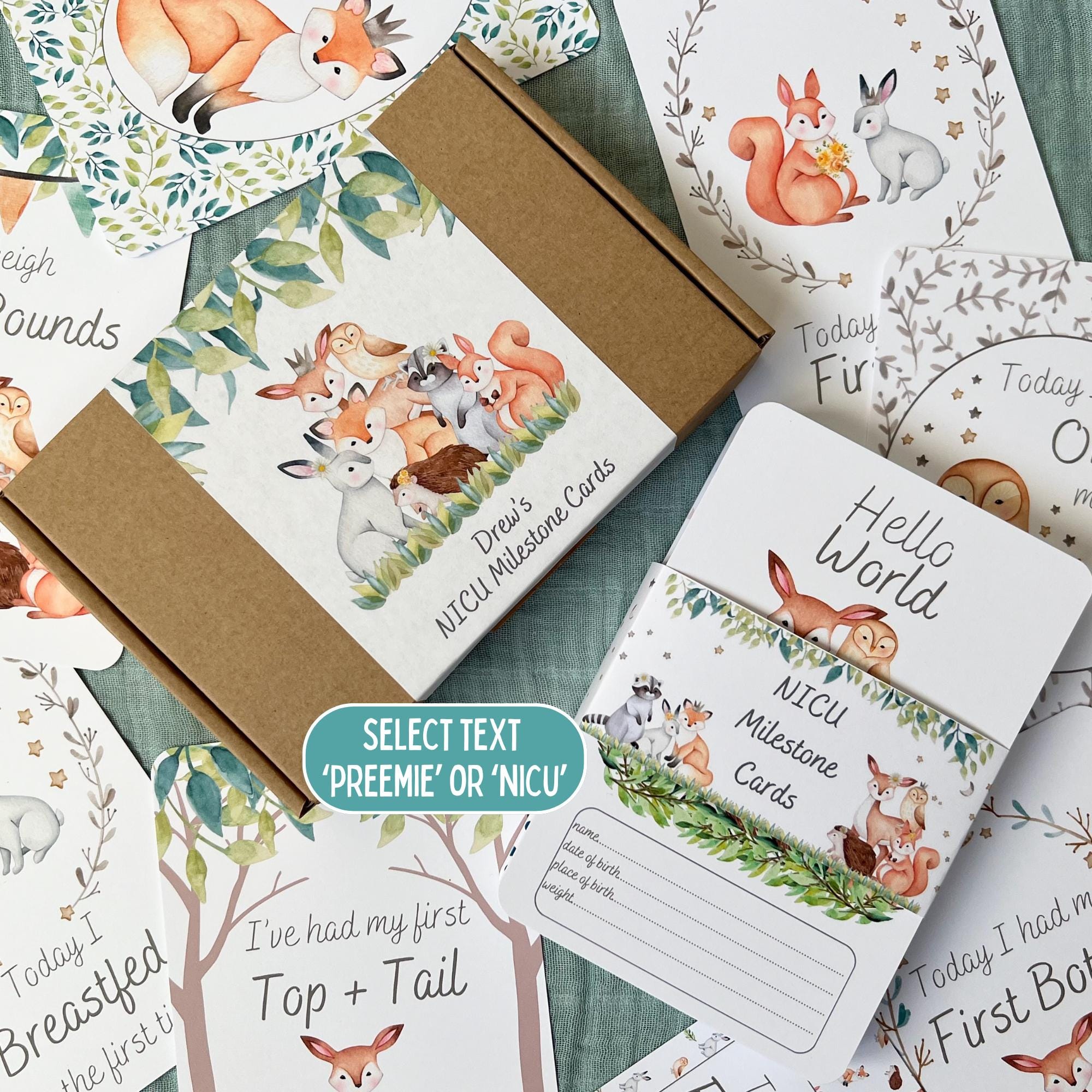 Woodland Animal NICU Milestone Cards in A Personalised Keepsake Gift ...