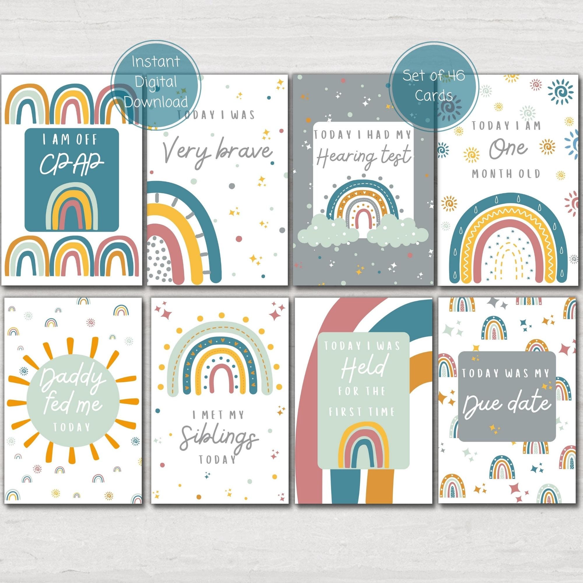 Preemie Baby NICU Milestone Cards, Rainbow Gender Neutral Printable ...