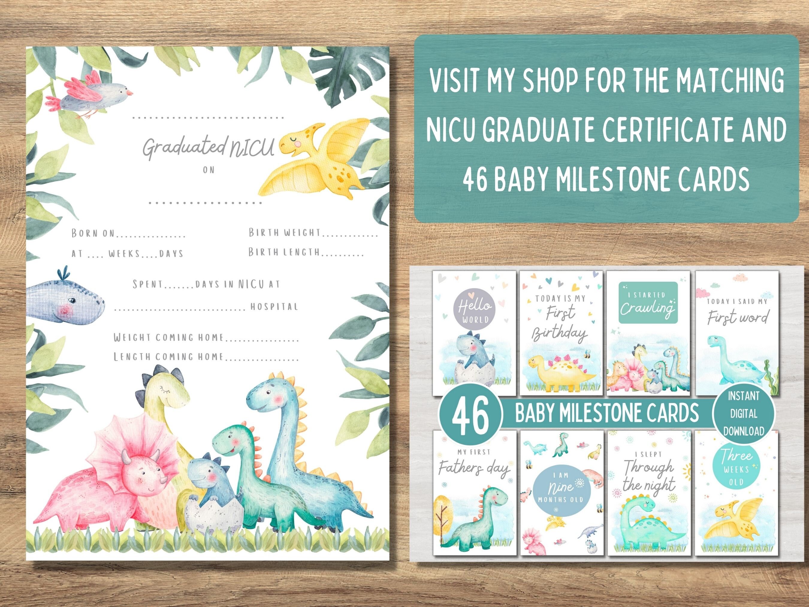 Preemie Baby NICU Milestone Cards, Dinosaur Theme, Baby Photo Prop ...