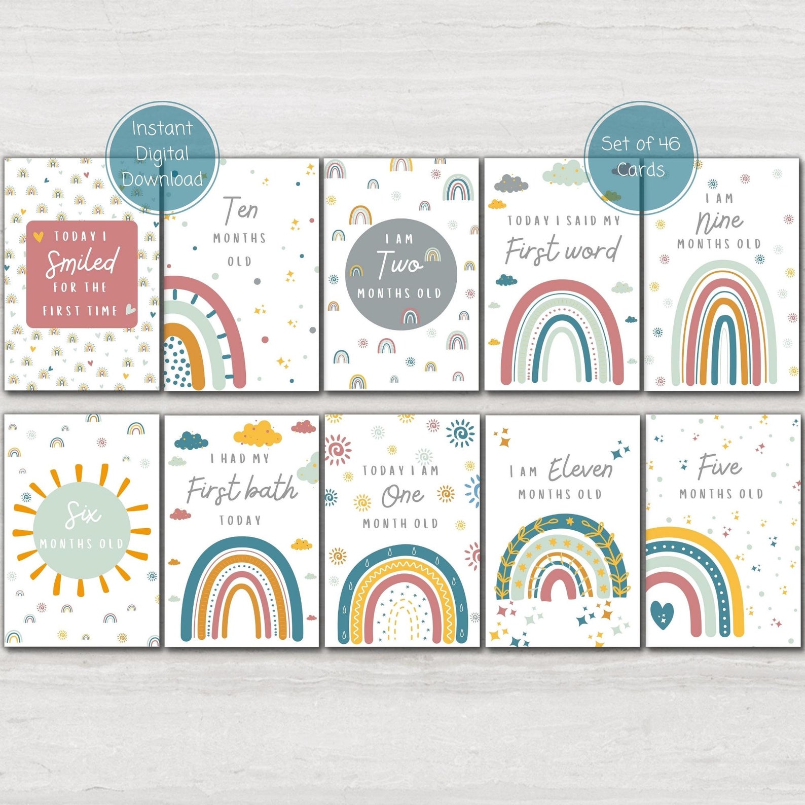 Rainbow Baby Milestone Cards, Baby Shower Gift, Baby Keepsake Cards ...