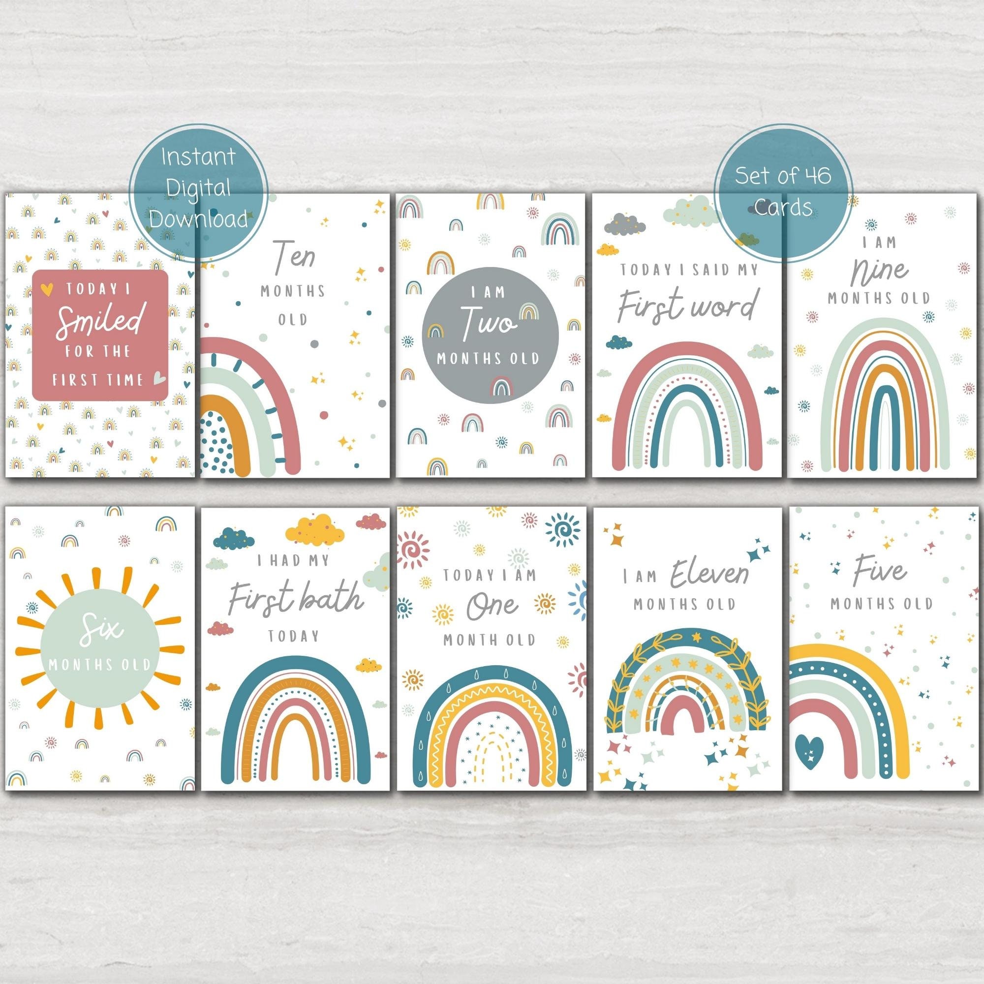 Rainbow Baby Milestone Cards, Baby Shower Gift, Baby Keepsake Cards ...