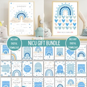 Lot de cadeaux d'étape importante de l'USIN, cartes d'étape importante pour les bébés prématurés arc-en-ciel bleu, certificat d'études supérieures de l'USIN, impression ma famille de l'USIN, téléchargement imprimable