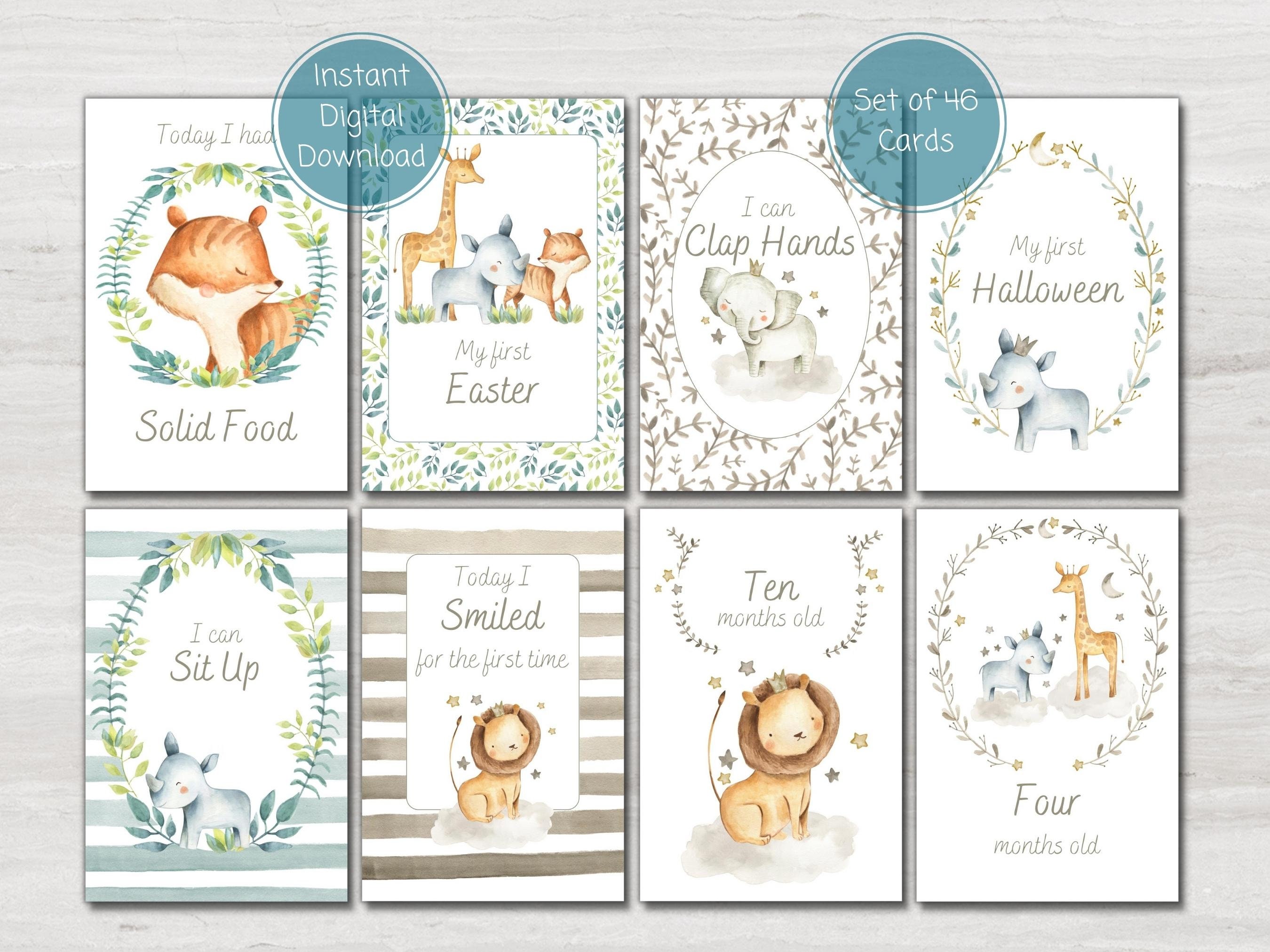 Safari Animal Baby Milestone Cards, Baby Shower Gift, Baby Keepsake ...