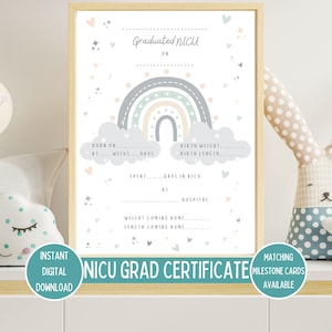 Certificat d'études supérieures de l'USIN, diplômé de l'USIN, jalon de l'USIN pour bébé prématuré, arc-en-ciel bohème neutre, accessoire photo bébé, téléchargement numérique imprimable instantanée