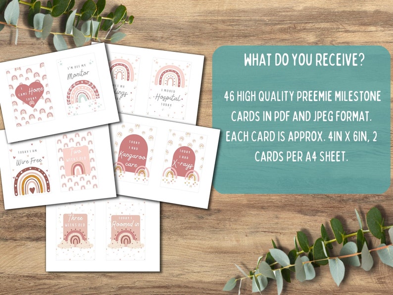 Preemie Baby NICU Milestone Cards, Pink Boho Rainbow, Baby Photo Prop ...