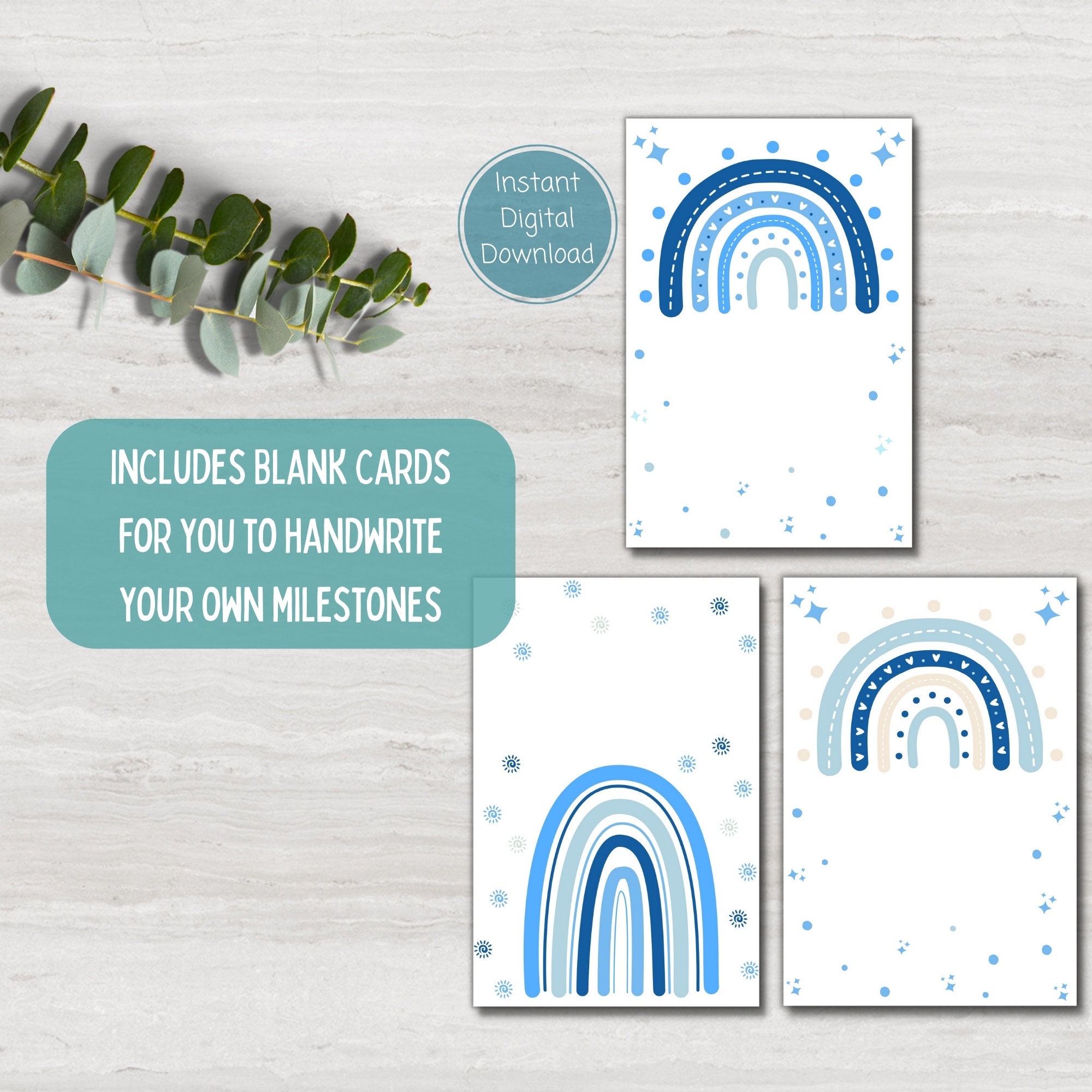 Preemie Baby NICU Milestone Cards, Blue Boho Rainbow, Baby Photo Prop ...