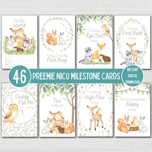 Cartes d'étape importante pour les bébés prématurés des bois, animaux de la forêt, accessoire photo pour baby shower, cartes souvenir, téléchargement numérique imprimable instantané