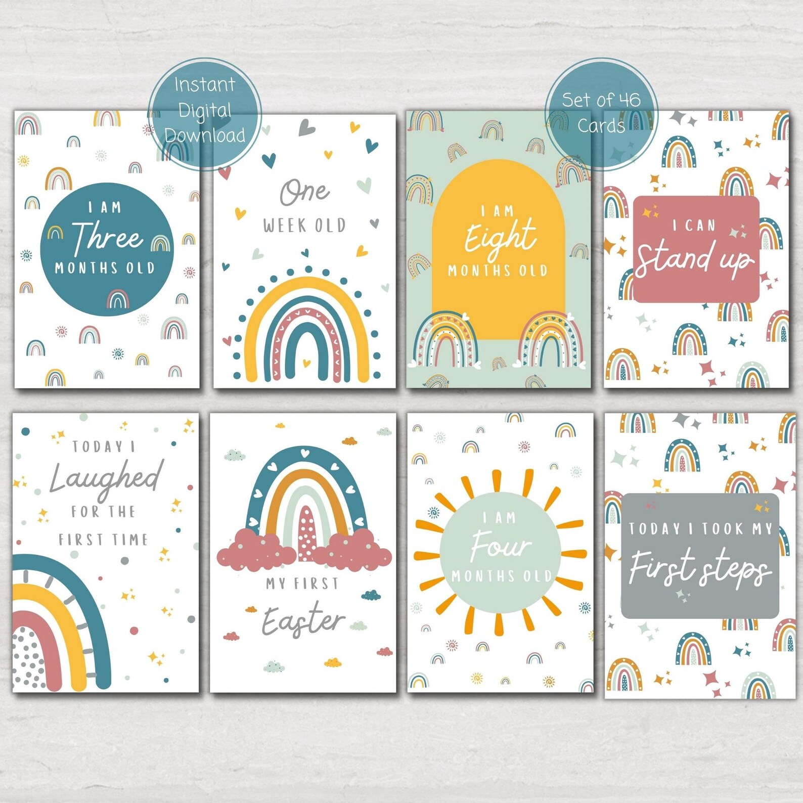 Rainbow Baby Milestone Cards, Baby Shower Gift, Baby Keepsake Cards ...