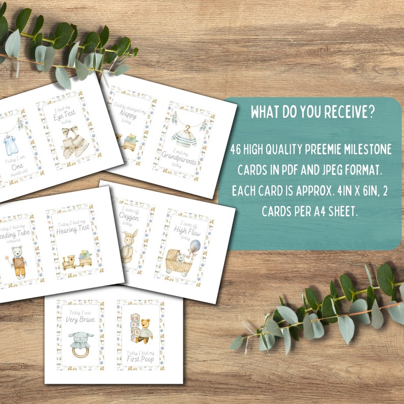 Personalised Preemie NICU Milestone Cards: Vintage Blue Baby Photo Prop ...