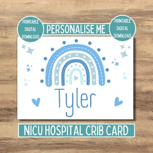 Baby Namenskarte für NICU Inkubator, Frühchen Isolette, Regenbogen Baby Namensschild für Krankenhausbett, personalisiertes Preemie Geschenk, digitaler Download