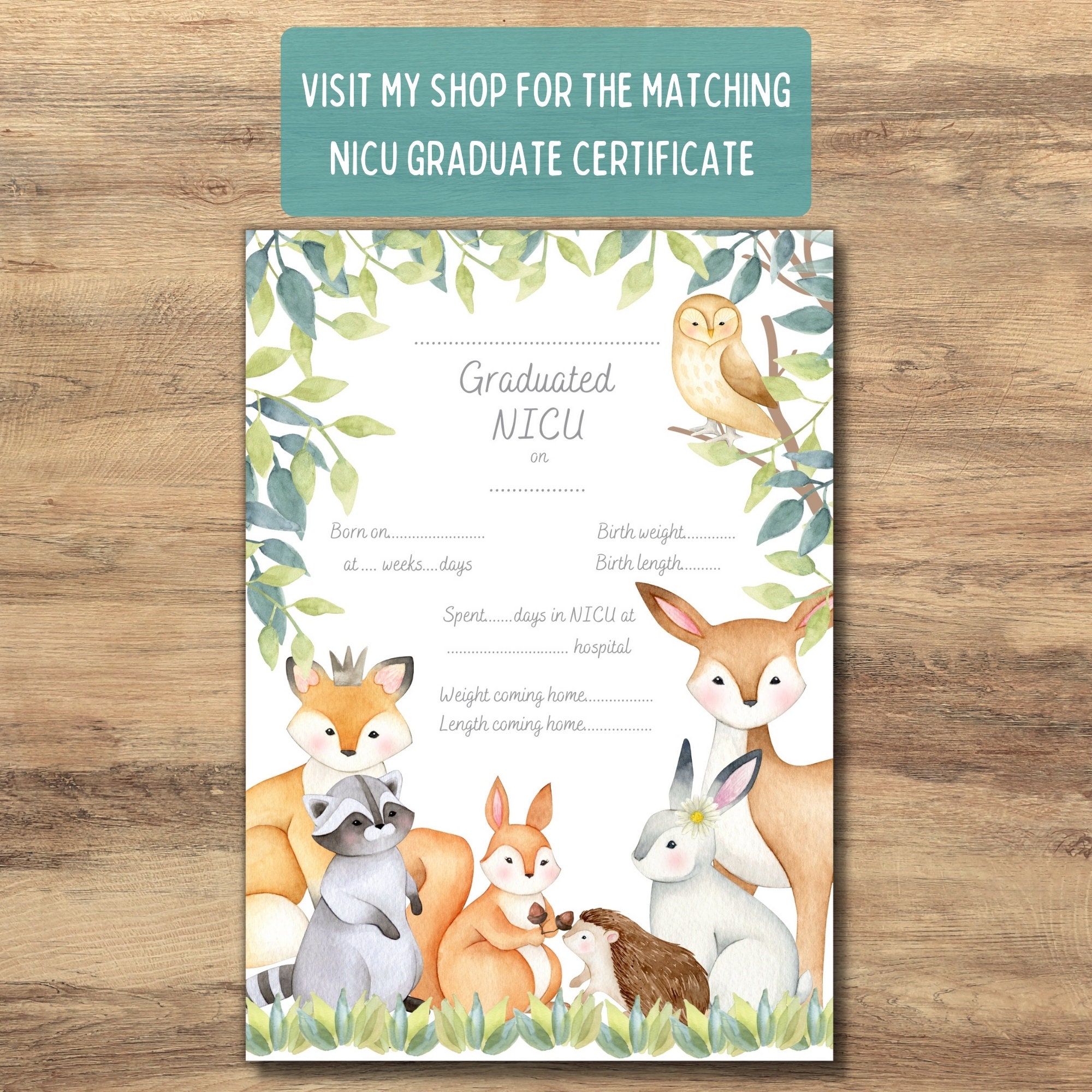 Woodland Animal Preemie Baby NICU Milestone Cards, Forest Animal Baby ...