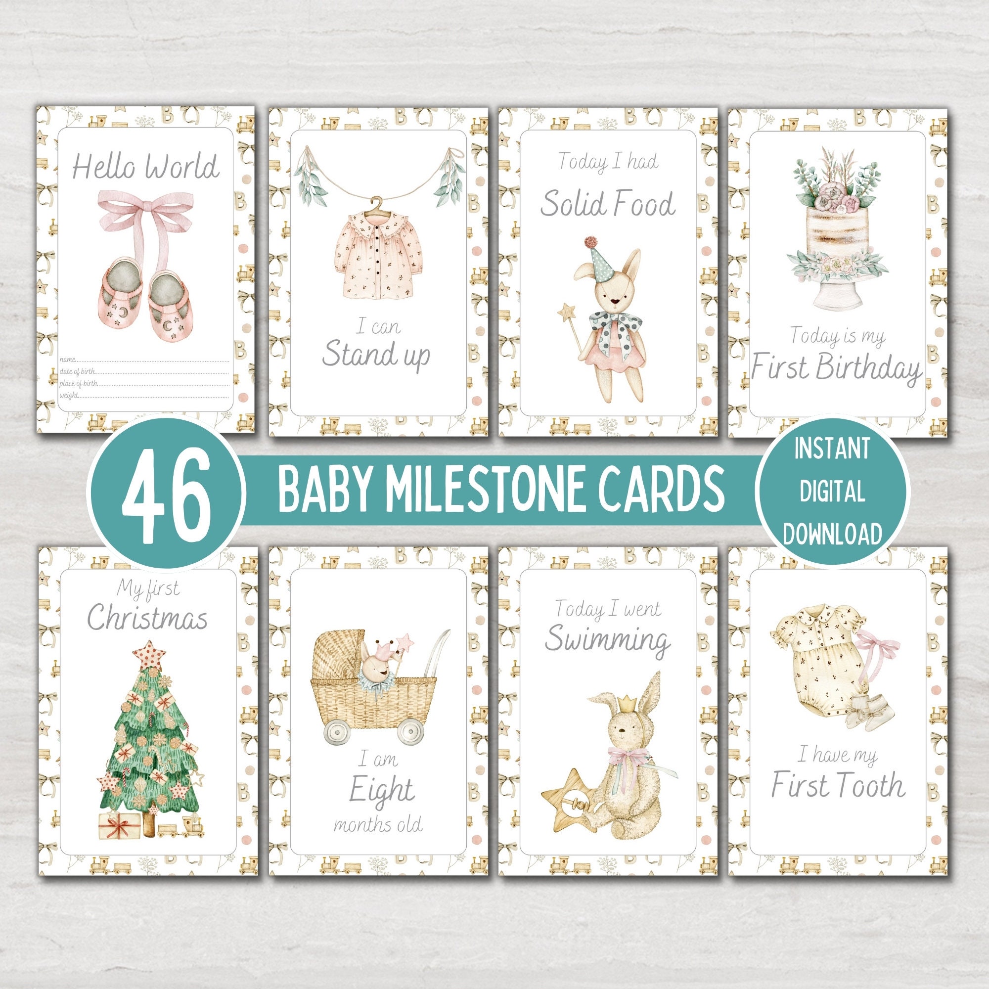 Baby Milestone Cards, Vintage Pink Girl Baby Shower Gift, Baby Keepsake ...