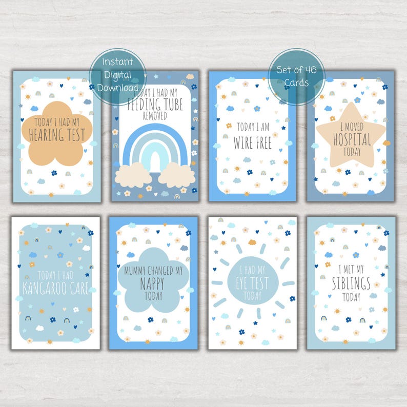 Preemie Baby NICU Milestone Cards, Baby Photo Prop, Premature Boy NICU ...