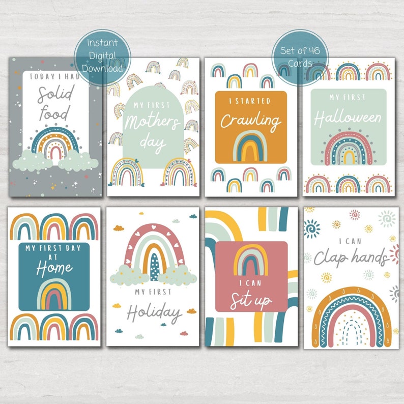 Rainbow Baby Milestone Cards, Baby Shower Gift, Baby Keepsake Cards ...
