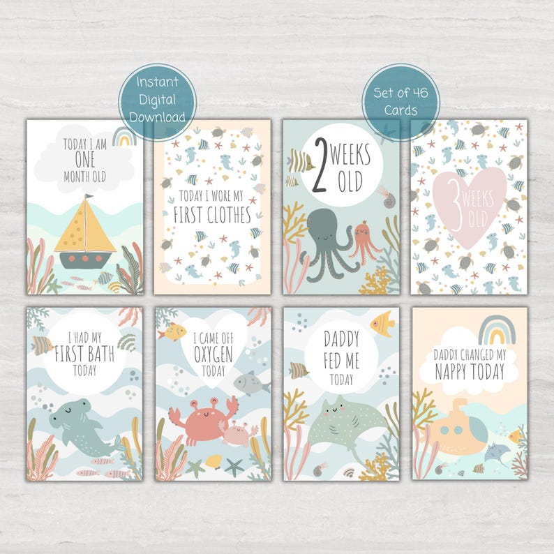 Under the Sea NICU Milestone Cards: Preemie Baby Photo Props (digital ...