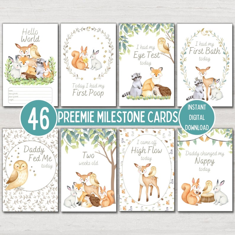 NICU Milestone Gift Bundle, Woodland Animal Preemie Baby Milestone ...