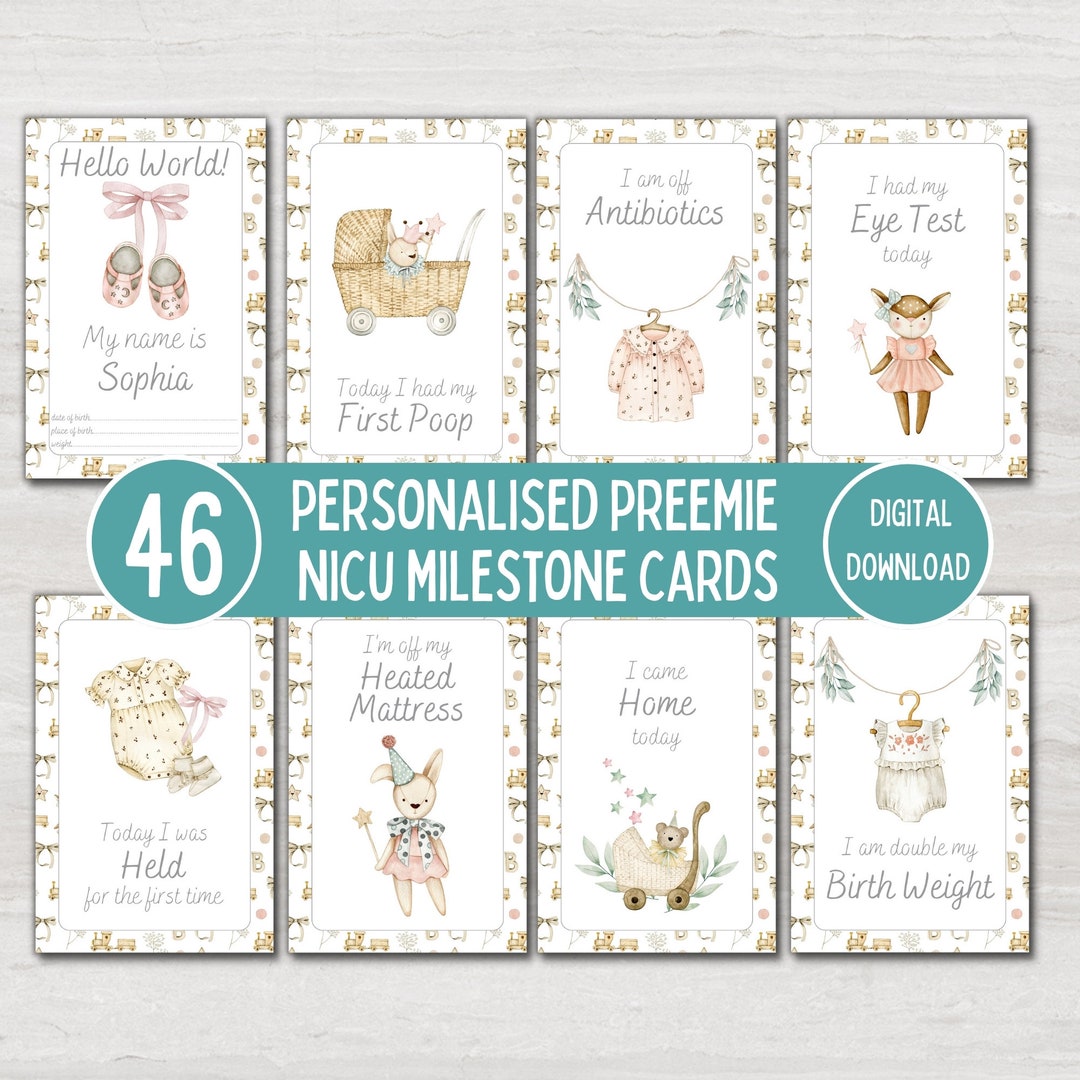 Personalised Preemie NICU Milestone Cards: Pink Theme Baby Photo Prop ...