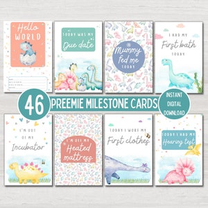 Cartes jalons bébé prématuré USIN, thème dinosaure, accessoire photo bébé, téléchargement numérique imprimable instantanée NON MODIFIABLE