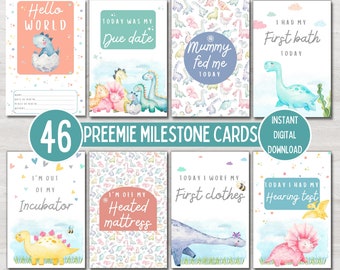 Preemie Baby NICU Milestone Cards, Dinosaur Theme, Baby Photo Prop, Instant Printable Digital Download NON EDITABLE