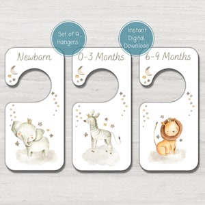 Safari Animal Baby Clothes Hanger Dividers, Wardrobe Dividers, Neutral Nursery Closet Organisation, Printable Instant Digital Download