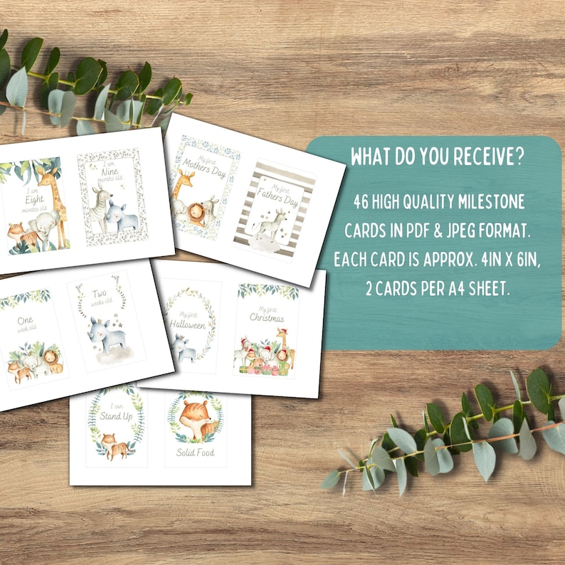 Safari Animal Baby Milestone Cards, Baby Shower Gift, Baby Keepsake ...