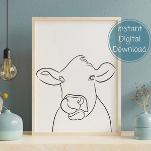 Cow Line Art Print: Minimalist Farm Animal (Digital Download)