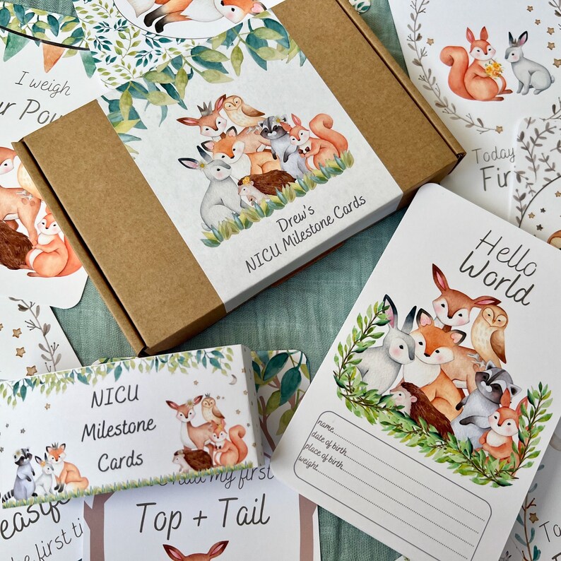Woodland Animal NICU Milestone Cards in A Personalised Keepsake Gift ...