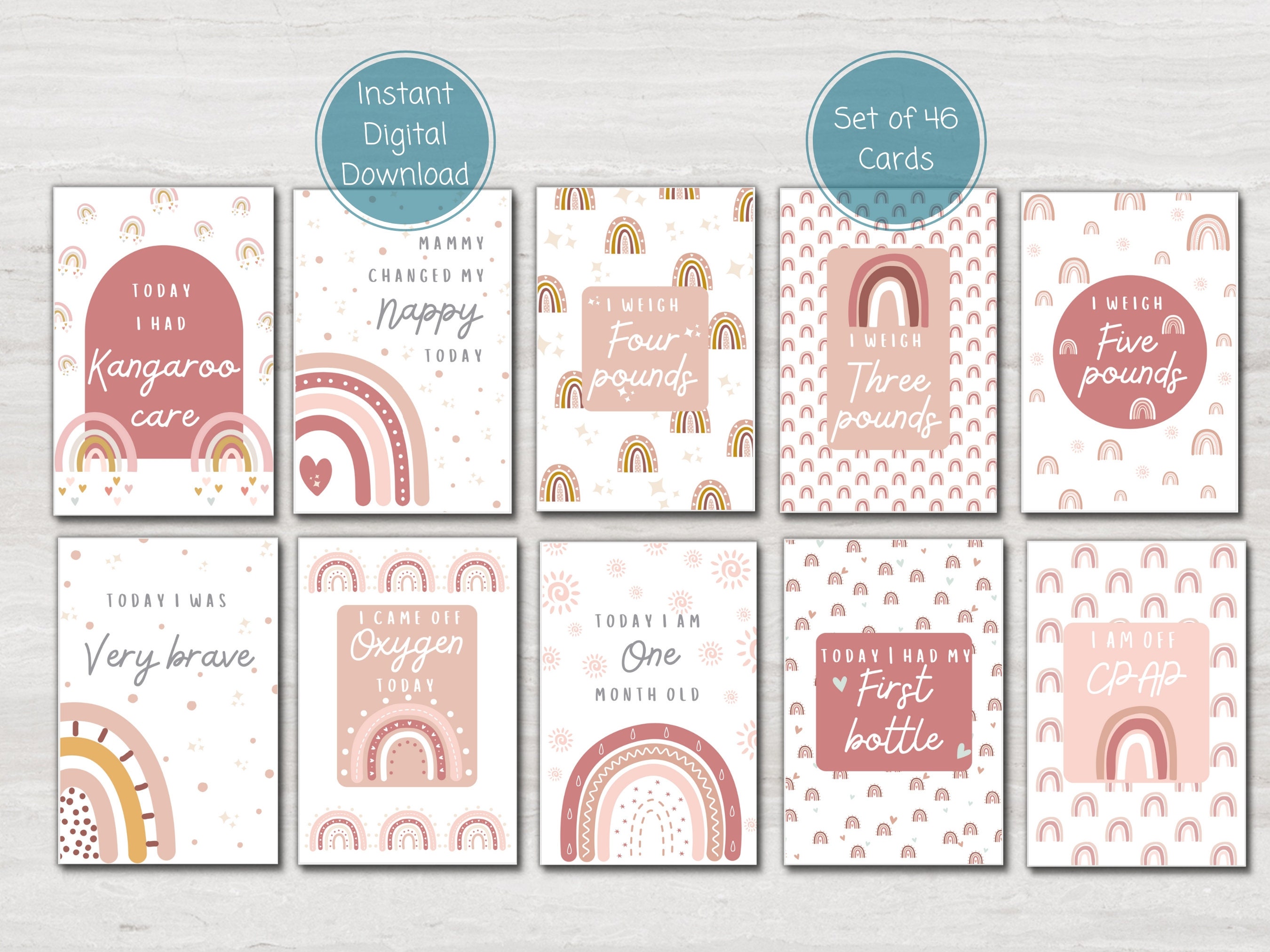 Preemie Baby NICU Milestone Cards Pink Boho Rainbow Baby - Etsy