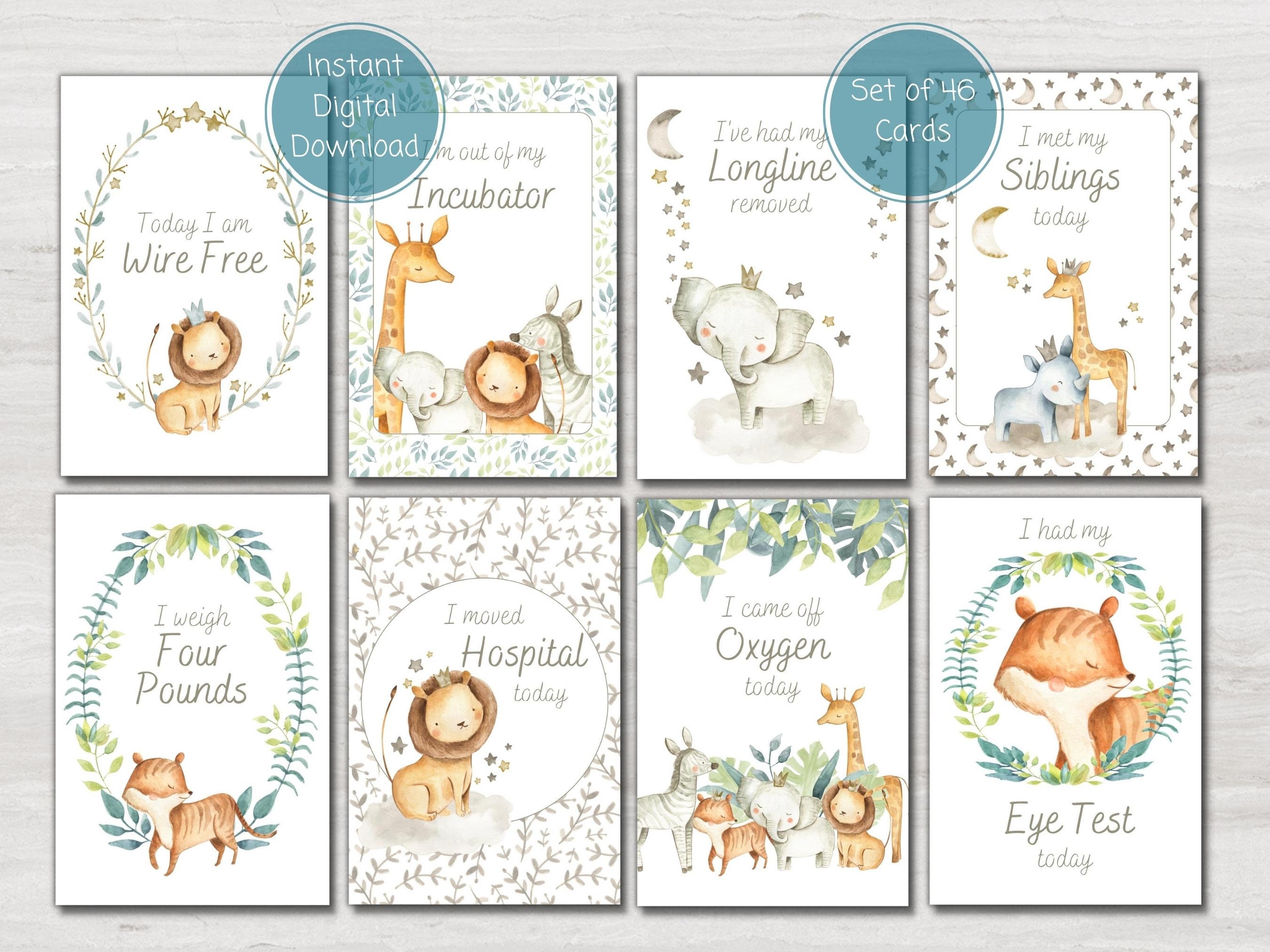Safari Animal Preemie Baby NICU Milestone Cards, Baby Photo Prop, Baby ...