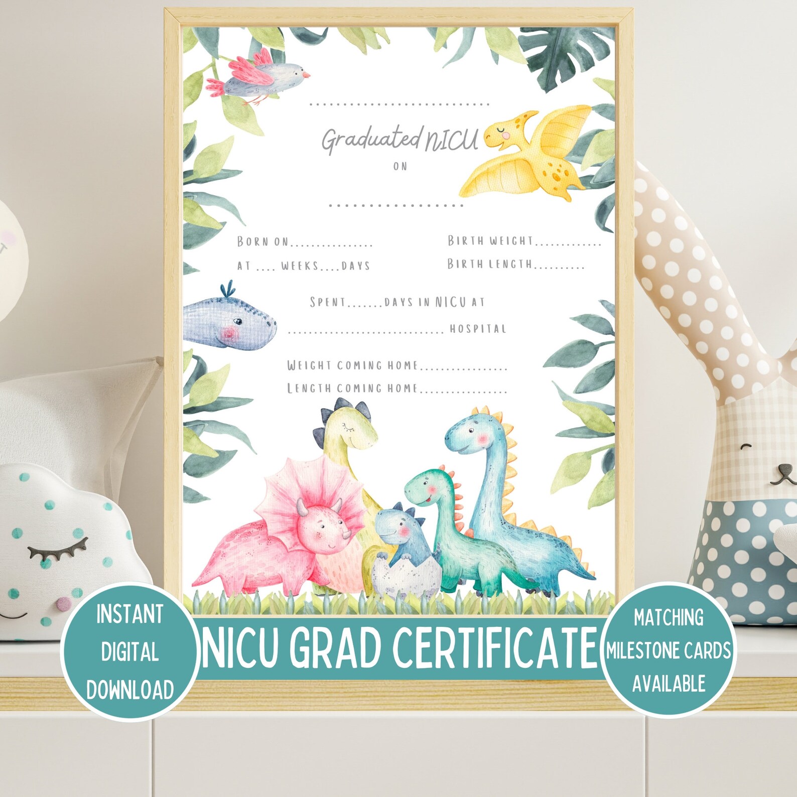 Dinosaur NICU Graduate Certificate, NICU Grad, Preemie Baby NICU ...
